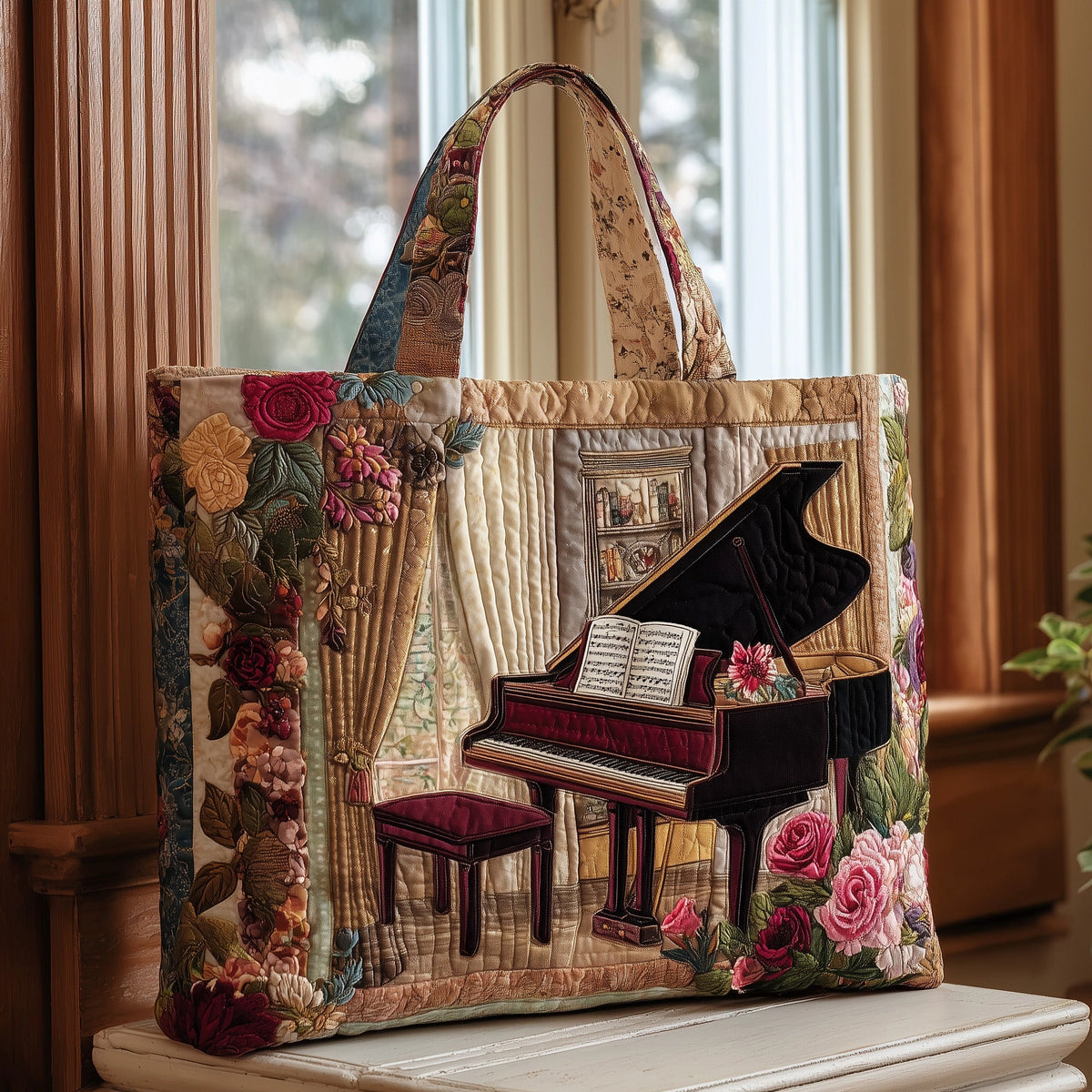 ose Garden Piano Quilted Tote 🎹🌹
